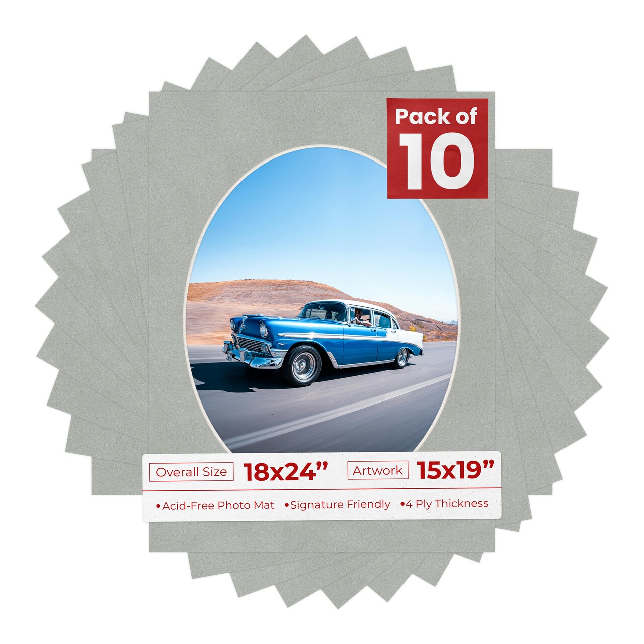 Light Grey Suede Mat Board for 18x24 Frames - Oval Opening for 15x19 Photos